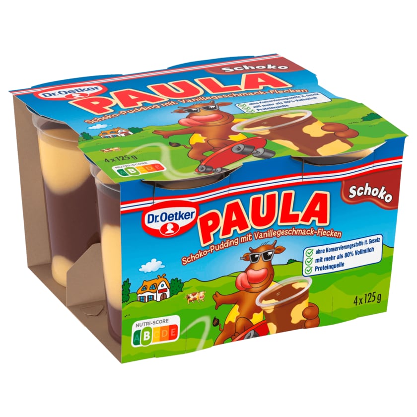 Dr. Oetker Paula Pudding Schokolade mit Vanille-Flecken 4x125g